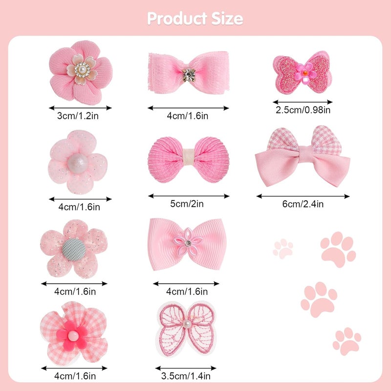 Gvhntk 20Pcs Light Pink Small Dog Hair Bows Cute Puppy Dog Bowknot Hair Bow Bulk with Rubber Bands Elastic Lace Rhinestone Pearls Hair Ties Mix Style Handmade Flower Bow Dog Cat (Light Pink, Cute pattern) - Image 5